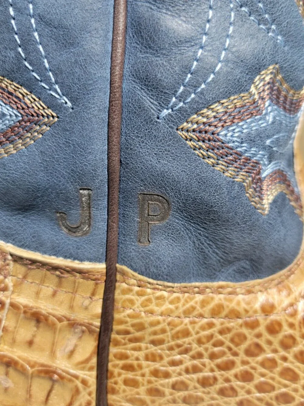 Tecovas The William Men's US Size 8.5D Toffee Navy Caiman Cowboy Boots